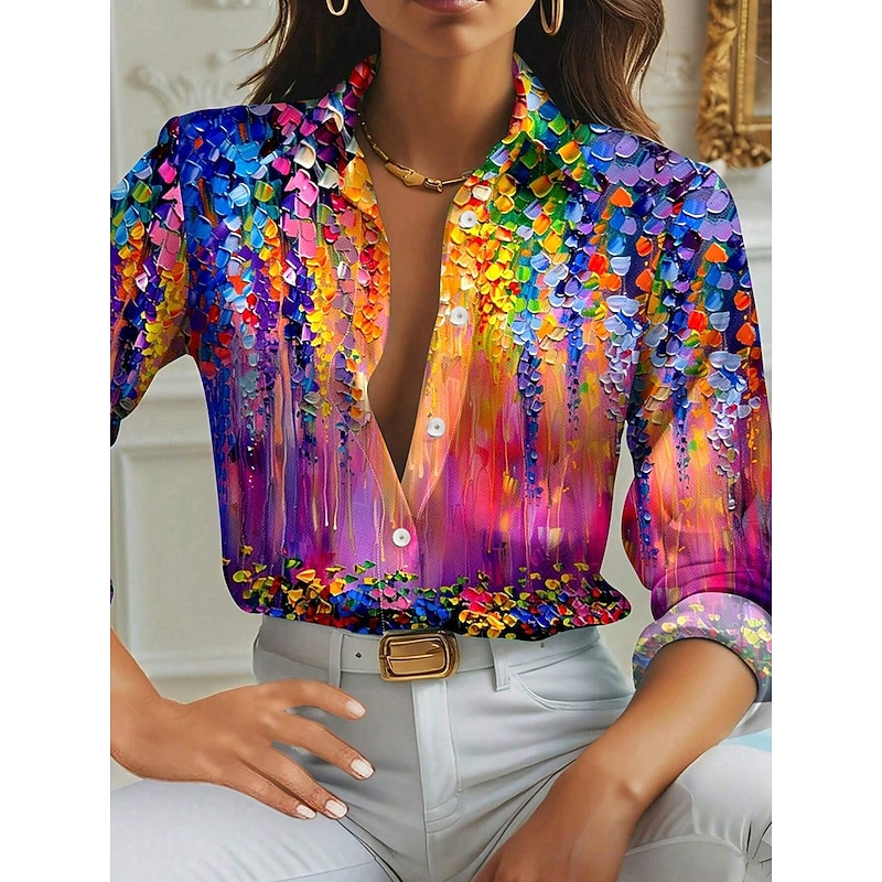 Women's Shirt Button Down Tunic Shirt Collar Long Sleeve Floral Casual Regular Tops Work Daily s Print Pink Red Blue Green Spring Fall Winter