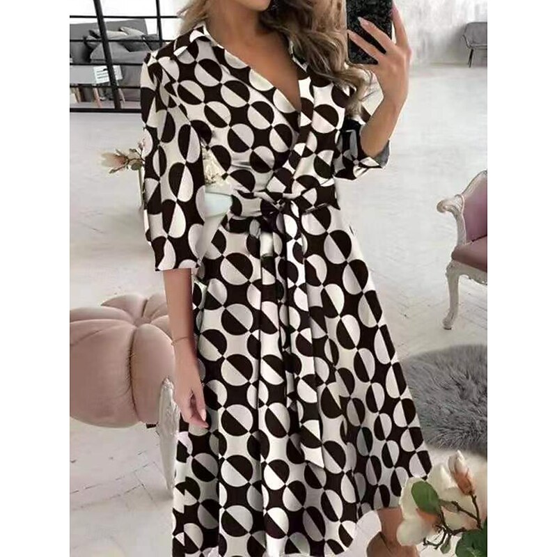 Women's Midi Dress Corset Dress Summer Dress Bodycon Dress Fit And Flare Dress Vacation Vacation Daily Regular Fit Floral Half Sleeve Shirt Collar Black And White Black White Green Summer2