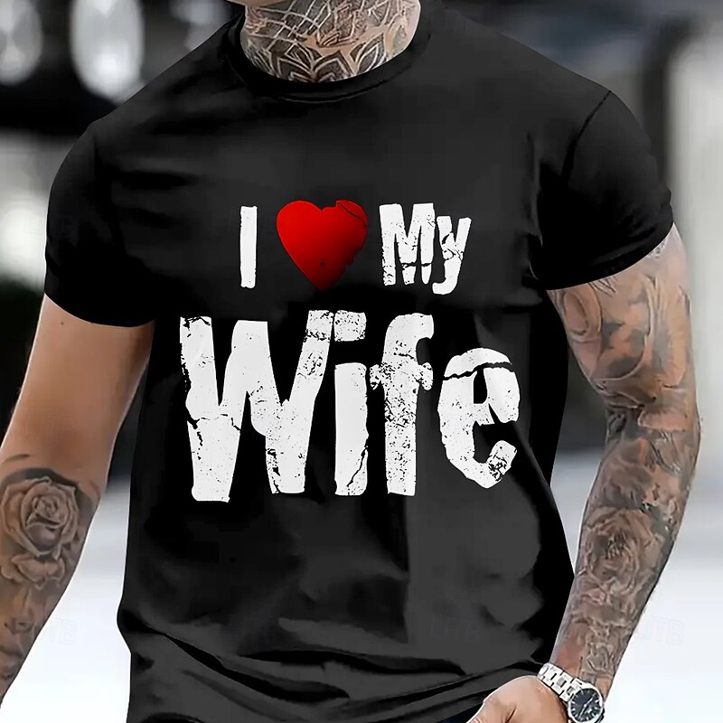 Men's Love Wife T Shirt 100% Cotton Short Sleeve Graphic Shirt Black Army Green Dark Blue Comfortable Tee Vacation Street Fashion Designer Clothing