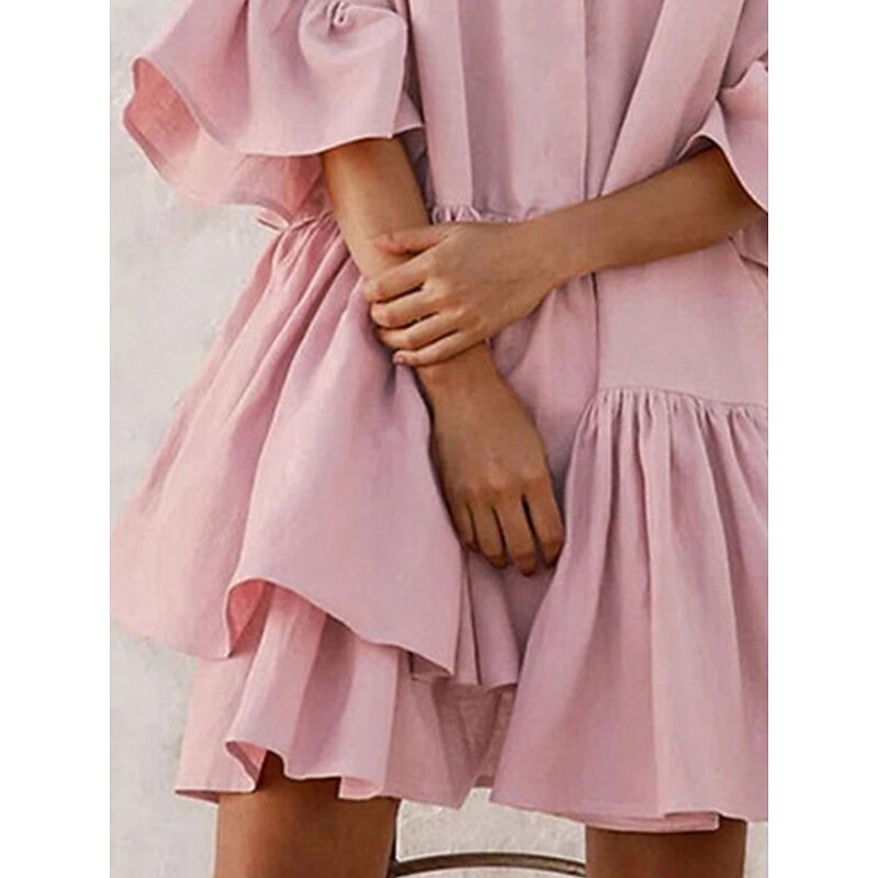 Women's Mini Dress Casual Dress Chiffon Dress Elegant Cute Stylish Flared Sleeve Vacation Daily Loose Fit Plain Short Sleeve Stand Collar Black White Pink Summer Spring2