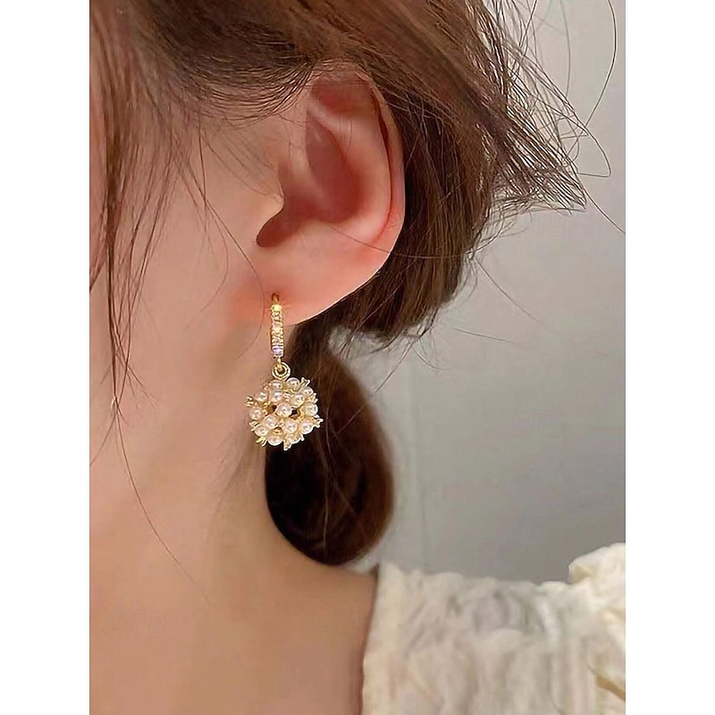 Women's Gold Plated Imitation Pearl String Earrings - Elegant women's hoop earrings perfect for formal events and weddings3