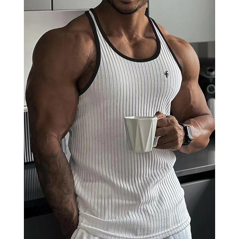 Men's Tank Top Vest Top Undershirt Sleeveless Shirt Sleeveless Crew Neck Summer Color Block Pit Strip Fashion Designer Basic Quick Dry Vacation Street Going out Black White Wine Top Tee for Men4