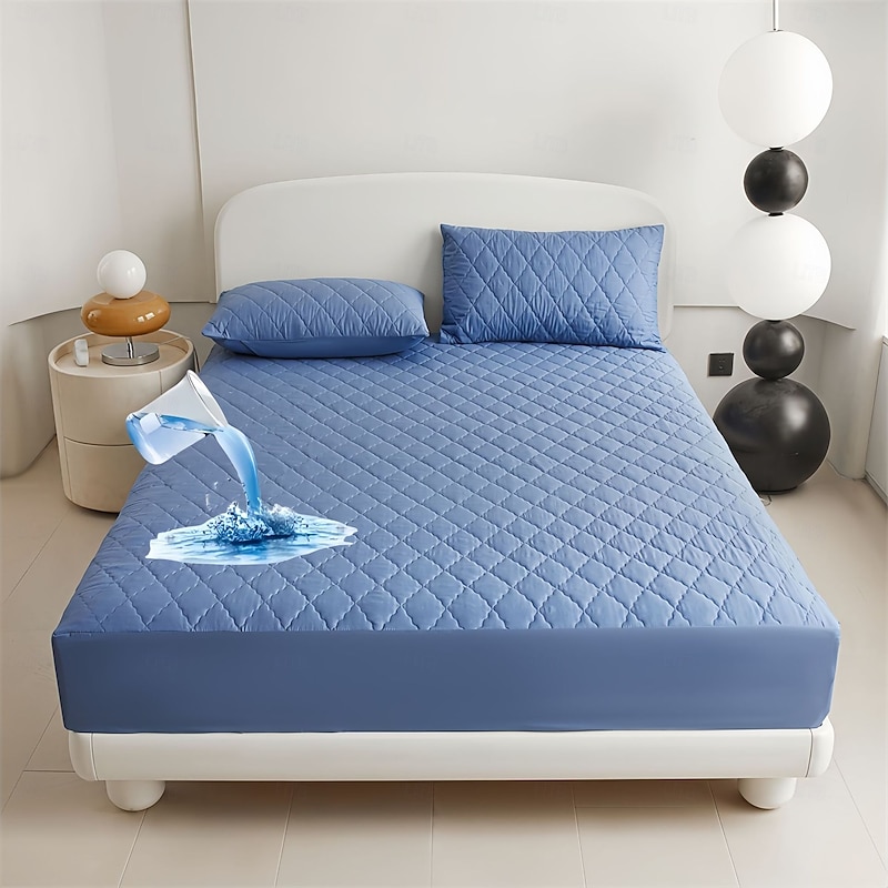 Queen Full King Protective Bed Cover Waterproof Mattress Protector Quilted Fitted Mattress Pad Bed Protector Elastic Band Suitable for All Seasons,Embossed Design,360°Coverage,Deep Pocket2