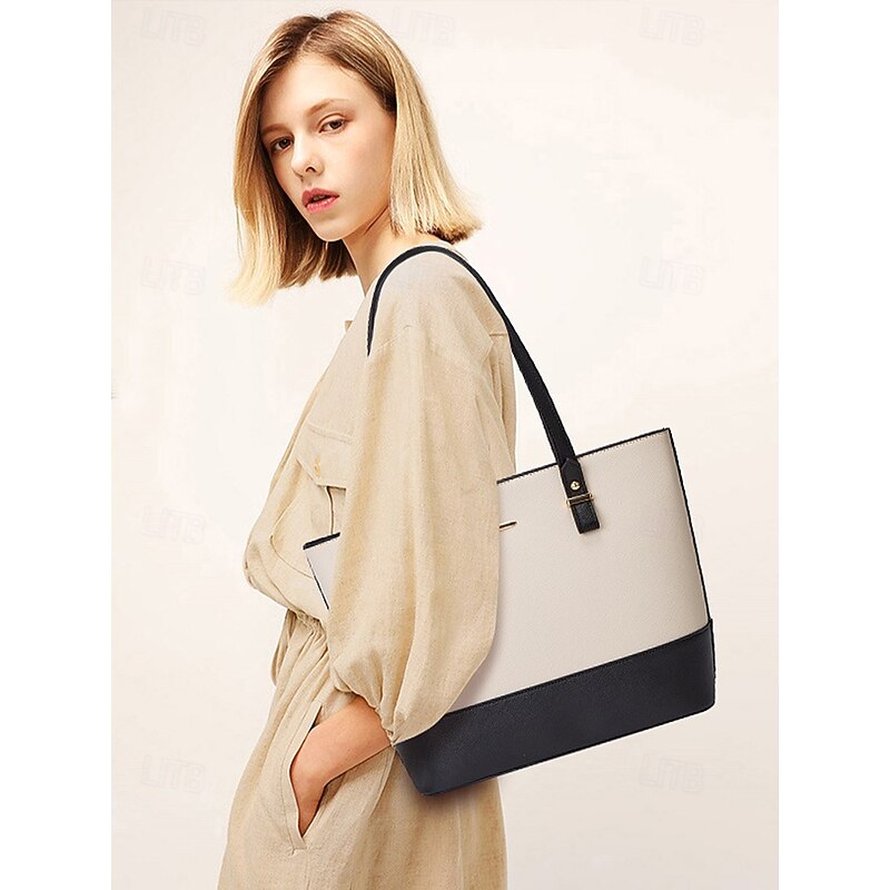 Elegant women's stylish two-tone patchwork handbag set with tassel decoration - handbag, crossbody bag and small bag - perfect for daily leisure, commuting to work2