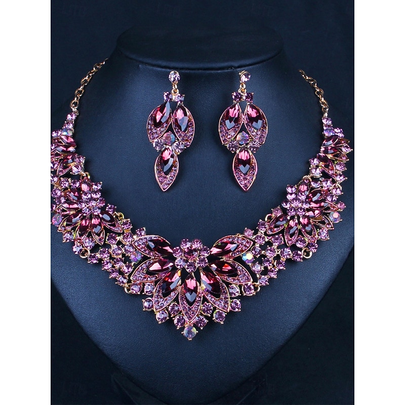 Jewelry Set 2pcs Green Cubic Zirconia Chrome Imitation Diamond 1 Necklace Earrings Women's Elegant Vintage Fashion Vintage Style Classic Jewelry Set For Wedding Party