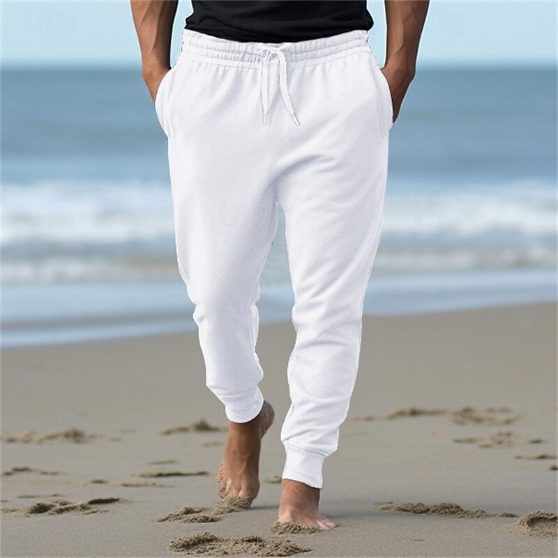 Men's Athletic Pants Sweatpants Joggers Trousers Pocket Drawstring Elastic Waist Plain Comfort Sports Outdoor Daily Fashion Casual Black White Micro-elastic