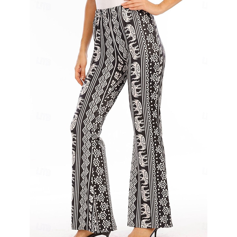 Women's Flared Pants Fashion Streetwear Full Length High Waist Graphic Vintage Style Comfort Outdoor Micro-elastic Vacation Street Daily Black Pink Orange Rainbow Summer Spring Fall Regular Fit
