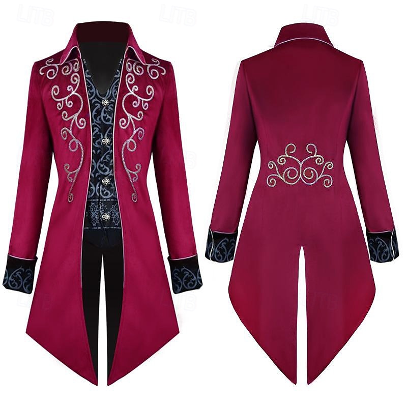 Prince Gentleman Plus Size Vintage Punk & Gothic Medieval 18th Century 17th Century Cosplay Costume Tuxedo Tailcoat Men's Embroidered Costume Vintage Cosplay Performance Stage Carnival Long Sleeve2