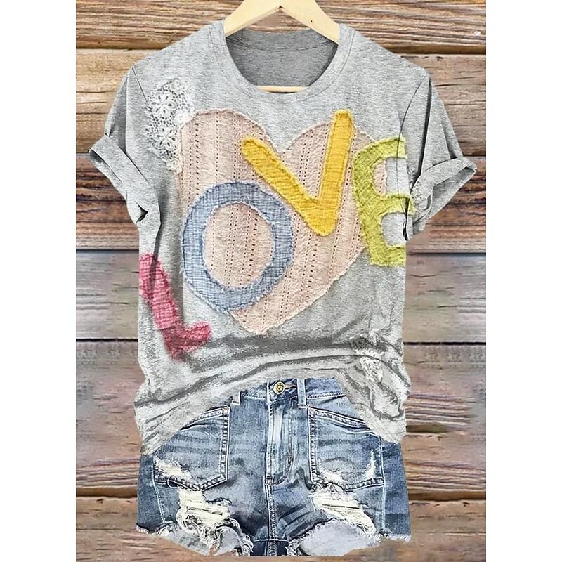 Women's T Shirt Floral Graphic Vintage Fashion Stylish Short Sleeve Round Neck Regular Tops Daily Going out Weekend Print Yellow Pink Blue Gray Summer