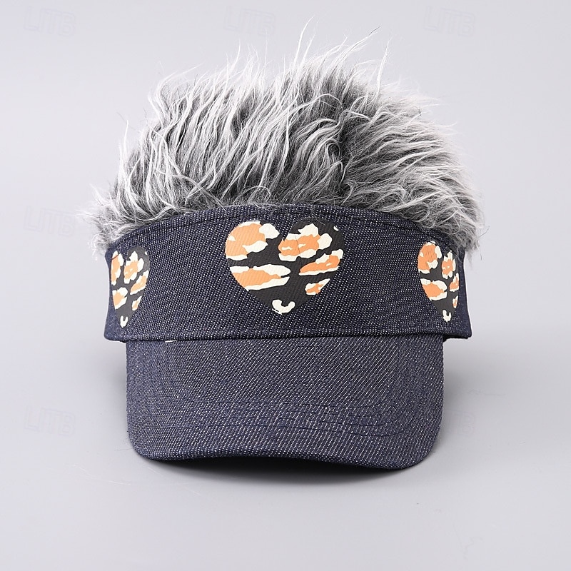 Men's Visor Hat with Spiked Wigs Fake Hair Visor Wig Men Sun Hat Baseball Cap Wig Hat Black Coffee 100% Cotton Print Fashion Casual Daily Festival Heart Adjustable Sunscreen Breathable2
