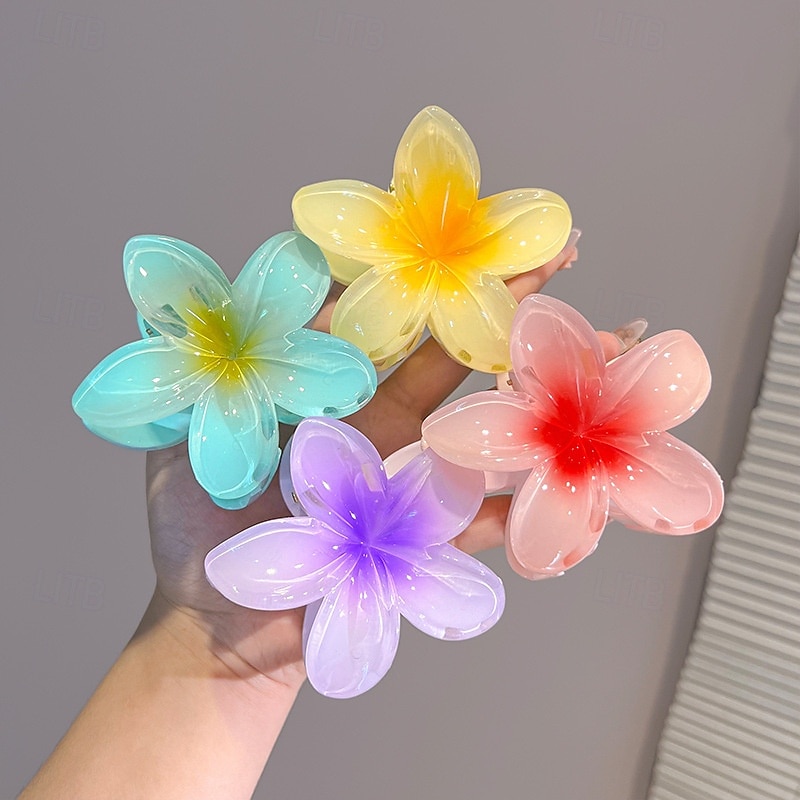 Kids Girls' Hair Accessories Plumeria Hair Clip Active Sweet Party Birthday Floral Yellow Pink3