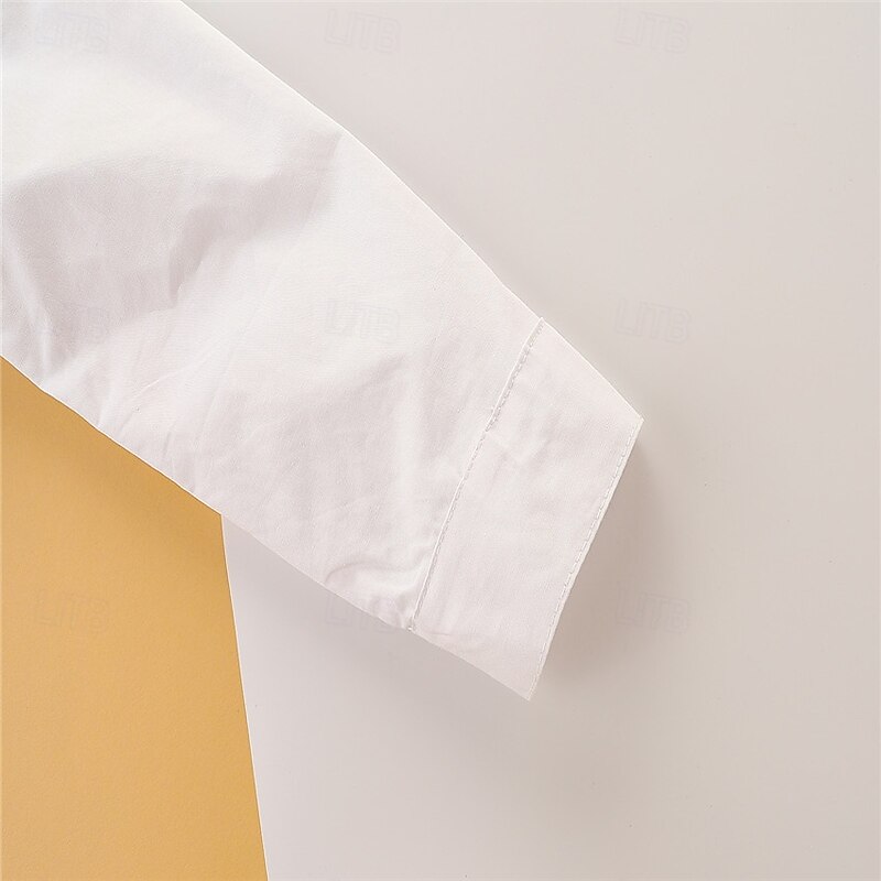 3 Pieces Ring Bearer Suit Boys Kids Toddler Shirt & Pants School Formal Party Basic Casual Gentle Solid Color V Neck White Cotton4