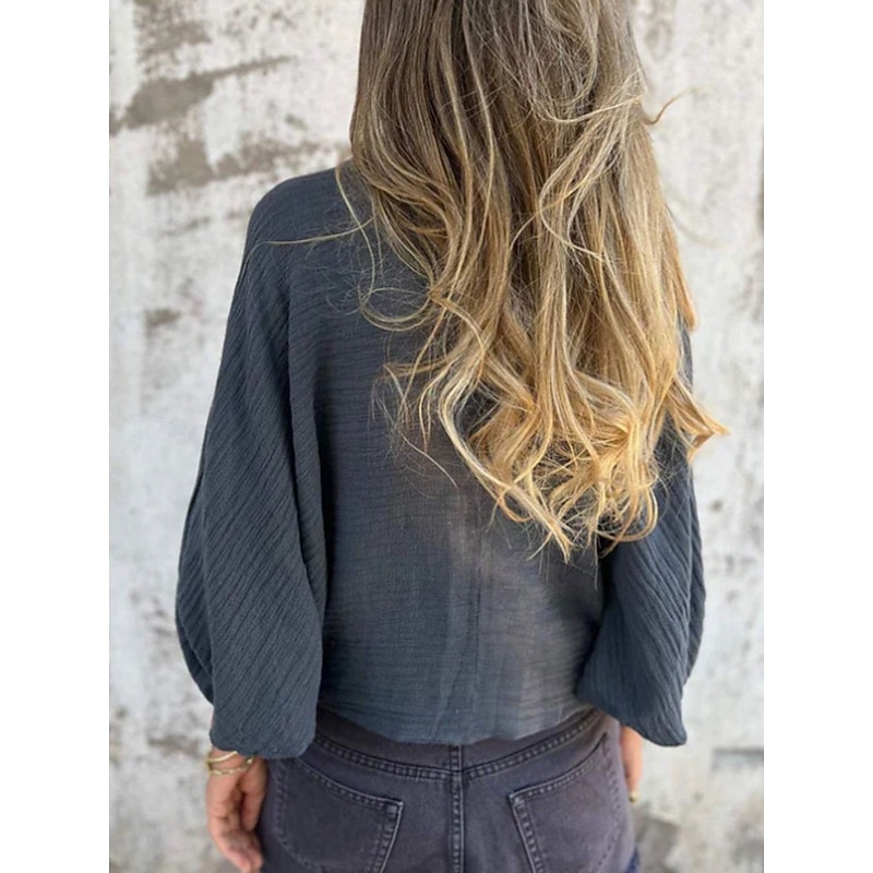 Women's Linen-Inspired Shirts Button Up T Shirt Plain Fashion Modern Casual Long Sleeve V Neck Regular Tops Daily Weekend Patchwork Buttons Sage Green Yellow off-white Gray Spring Fall4