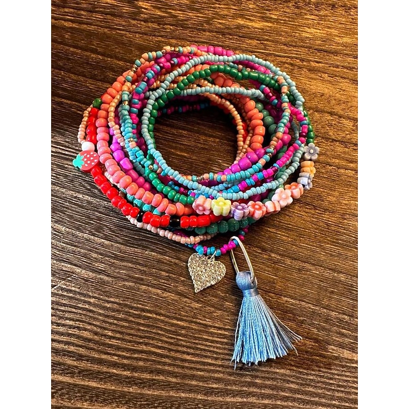 Bohemian Beaded Wrap Bracelet Set – Multicolor Handmade Stretch Bracelets with Tassel & Charm, Trendy Layered Stackable Jewelry for Women & Girls, Perfect for Summer, Beach & Festivals4