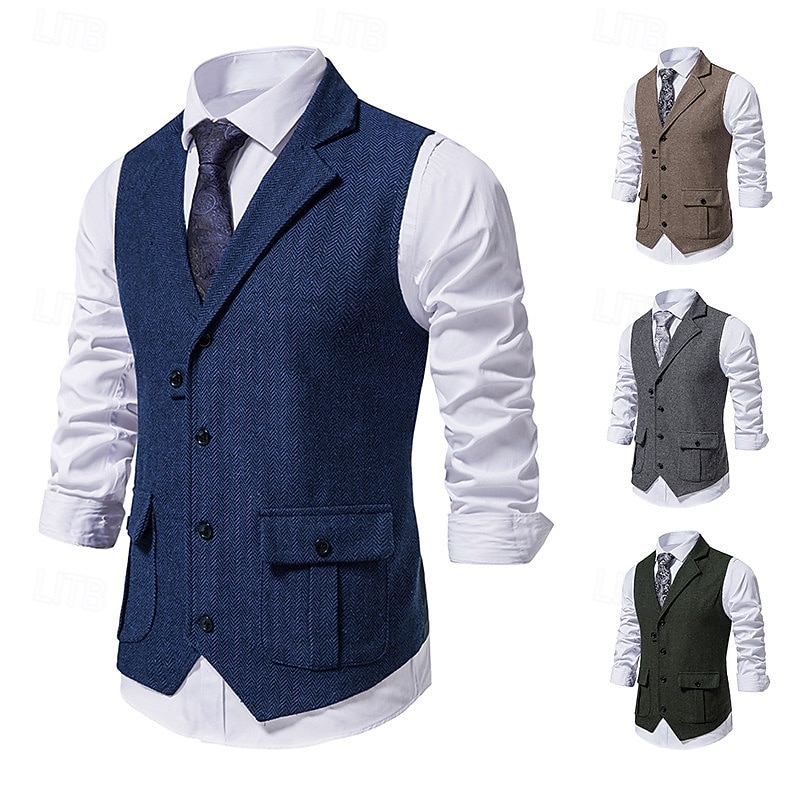 Classical Retro Vintage 1920s Vest Waistcoat The Great Gatsby Fancy Dress Men's Carnival Masquerade Wedding Party Wedding Guest Adults' Vest Spring Fall2
