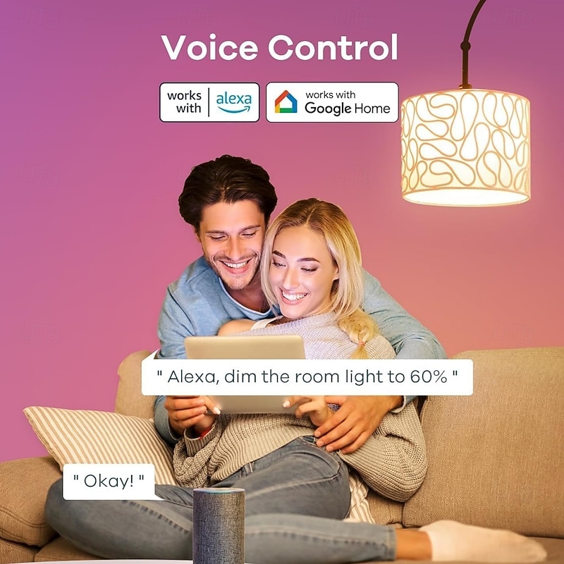 E26/E27 RGB LED Smart Light Bulbs – 10W Color Changing, WiFi Dimmable, Works with Alexa & Google 4pcs3