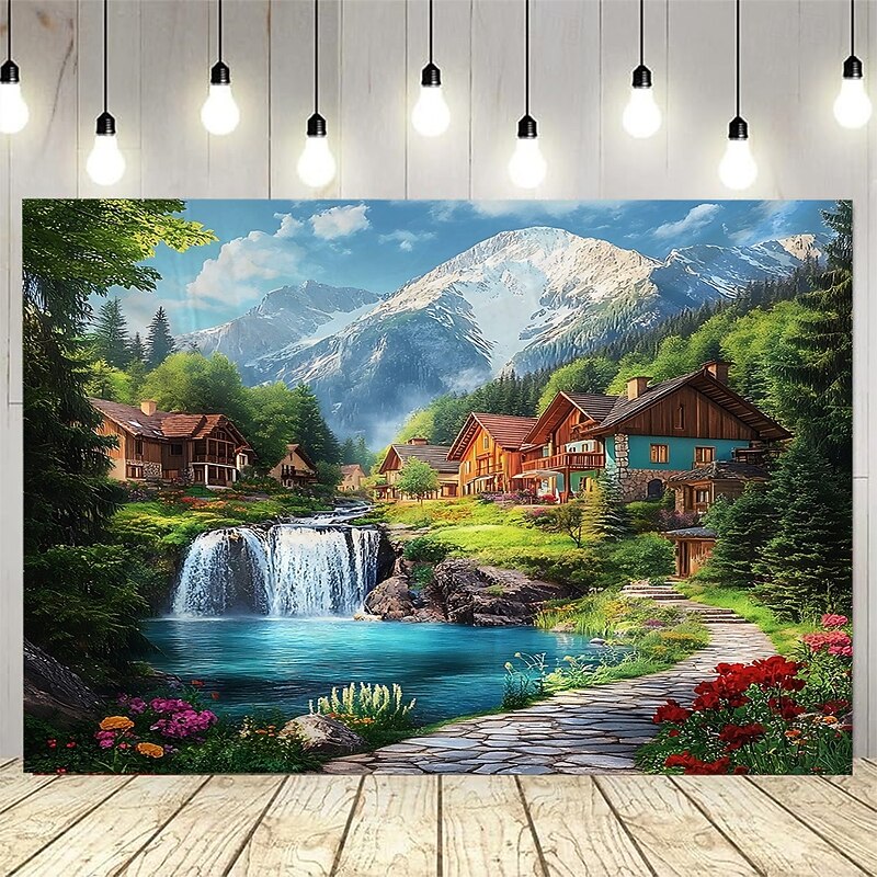 A Rural cottage path scenery Tapestry Wall Art Large Tapestry Mural Decor Photograph Backdrop Blanket Curtain Home Bedroom Living Room Decoration4