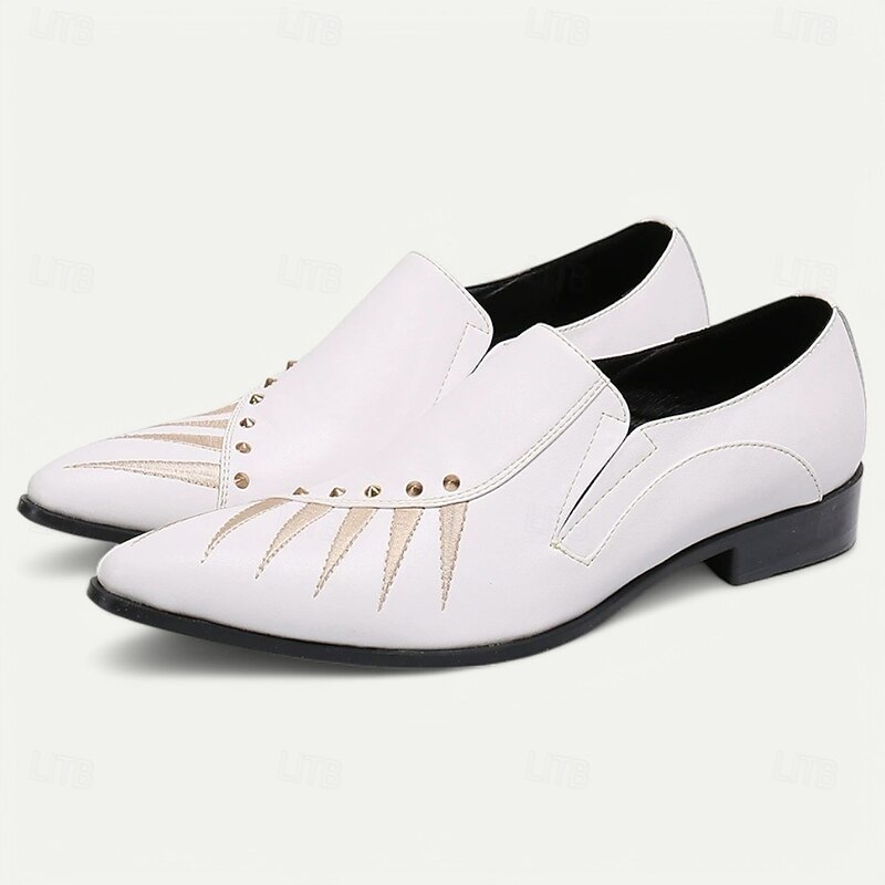 Men's White Premium Cowhide Slip-On Loafers with Studded Detailing, Formal Style for Special Occasion2