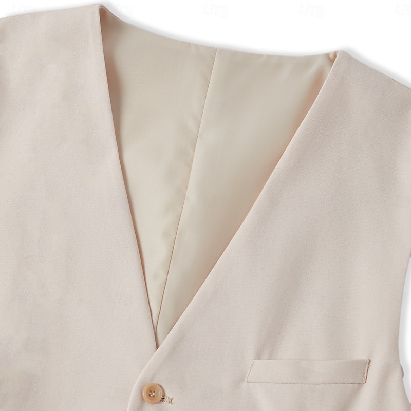 Men's Linen Waistcoat Suits Wedding Shorts Vest Summer Solid Formal Light Blue Sky Blue Dark Navy Colored Causal 2 Piece Tailored Fit4