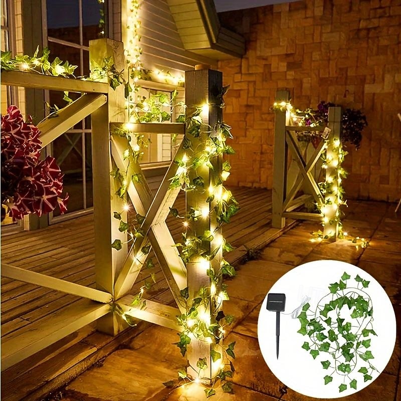 5M-50Leds Outdoor Solar Climbing Tiger Vine Green Leaf Copper Wire Light String Courtyard Garden Wedding Festival Atmosphere Decoration Light String2