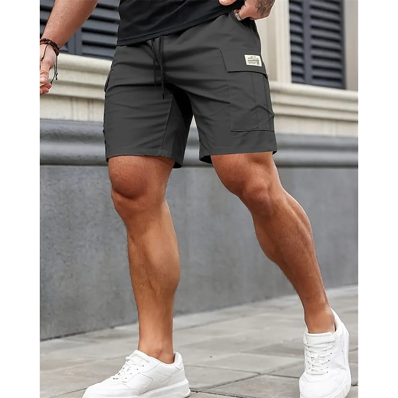 Men's Cargo Shorts Shorts Summer Shorts Drawstring Elastic Waist Multi Pocket Plain Comfort Wearable Short Outdoor Sport Daily Fashion Casual Black Khaki3