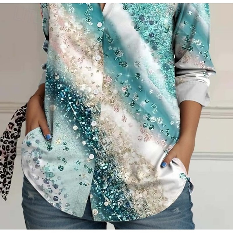 Women's Shirt Button Down Tunic Shirt Collar Long Sleeve Floral Casual Regular Tops Work Daily s Print Grass Green Wine Red Purple Green Spring Fall Winter4