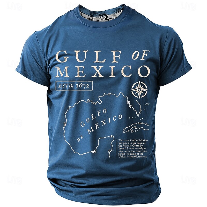 Mens Gulf of Mexico Map T-Shirt - ESTD 1672 Historical Geographic Short Sleeve Graphic Tee2