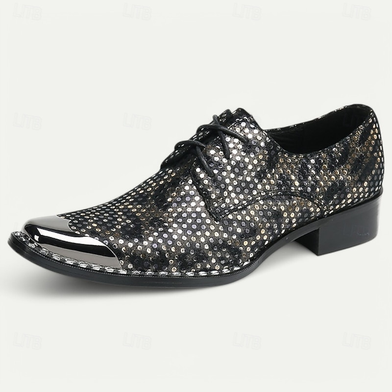 Men's Premium Cowhide Leather Oxford Shoes with Metallic Studded Design and Glossy Toe Cap – Stylish Formal Shoes for Fashionable Men, Perfect for Weddings and Special Occasions4