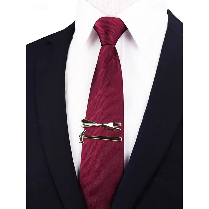 Men's Gold Plated Fork, Knife and Hammer Tie Clip - Unique and Stylish Design - Perfect for Weddings, Formal and Creative Occasions2