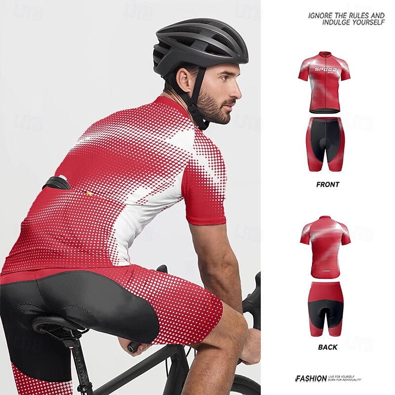 Men's Cycling Jersey with Shorts Letter & Number Short Sleeve Bike Clothing Suit with 3 Rear Pockets Mountain Bike MTB Road Bike Cycling Front Zipper Sweat wicking Comfortable Breathable Sports Red