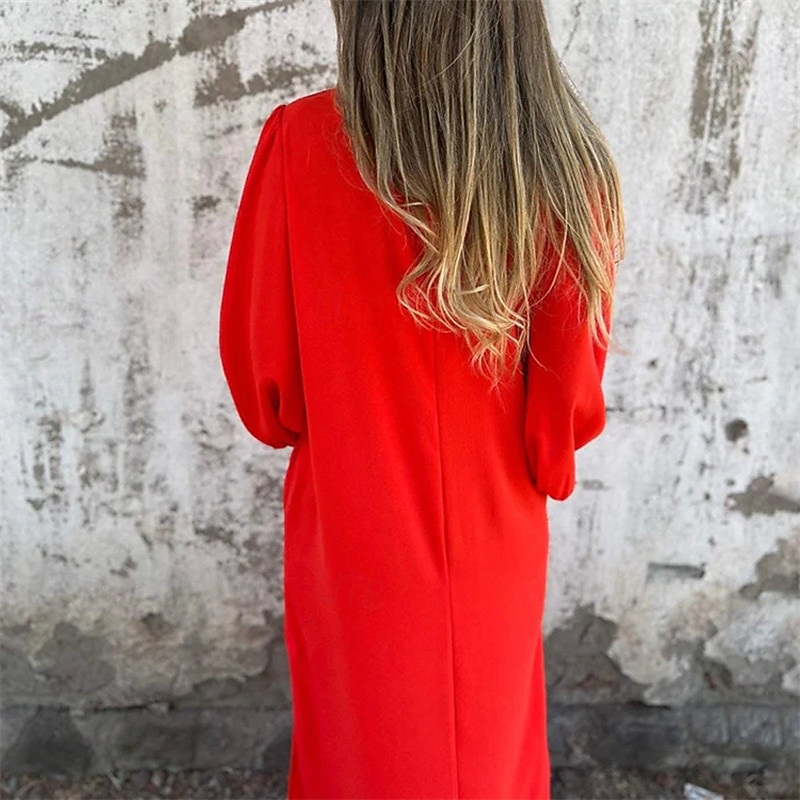 Women's Long Dress Maxi Dress Casual Dress Maxi Dress Summer Dress Stylish Casual Lantern Sleeve Vacation Daily Date Regular Fit Plain Long Sleeve V Neck Pink Red Khaki Summer Spring3