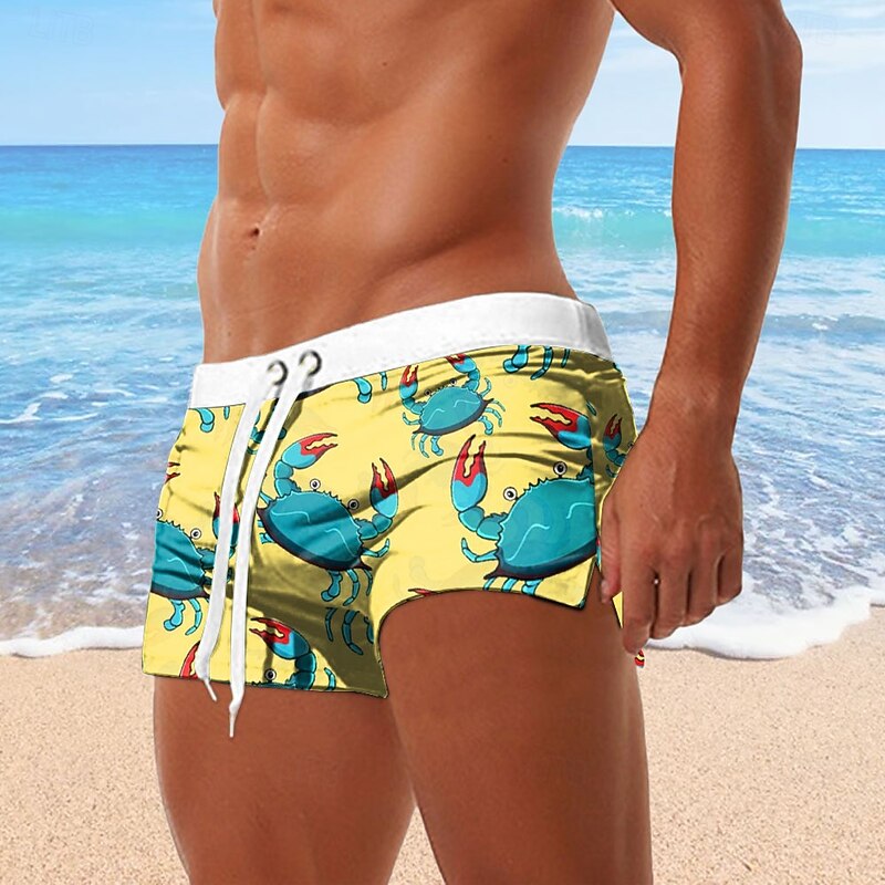 Men's Crab Shrimp Swim Trunks Swim Shorts Board Shorts Mid Waist 3D Print Hawaiian Surfing Holiday Beach Drawstring with Mesh lining Elastic Waist Designer Clothing Apparel3