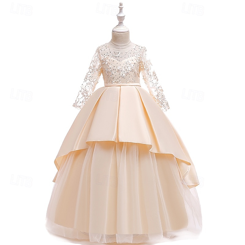 Kids Girls' Party Dress Floral Sleeveless Performance Special Occasion Elegant Princess Polyester Summer Spring 4-13 Years Multicolor White Champagne2