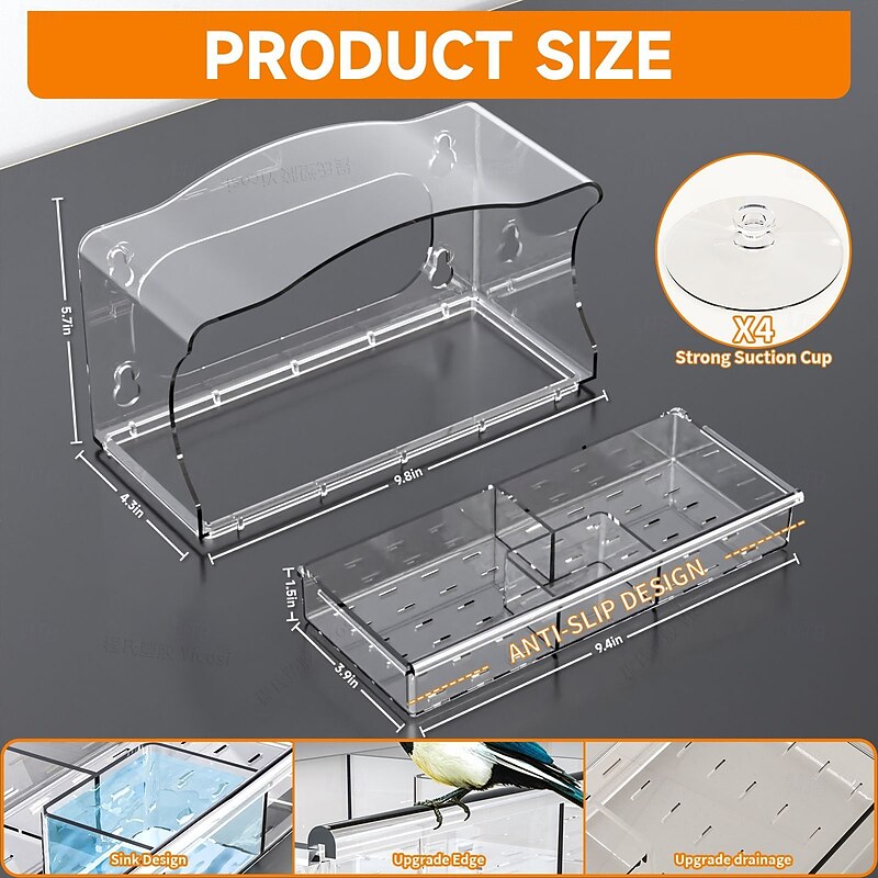 Transparent Acrylic Bird Feeder - Wall-Mounted, Suction Cup Design (Clear) - Easy to Clean & Weatherproof - Ideal for Elderly & Kids4