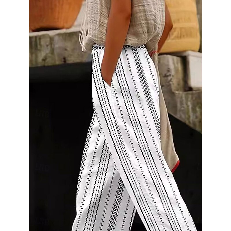 Women's Cotton Linen Pants Baggy Pants Linen Like Fashion Streetwear Full Length High Waist Floral Graphic Printing Thermal Warm Breathable Soft Micro-elastic Outdoor Daily Black White Pink Blue2