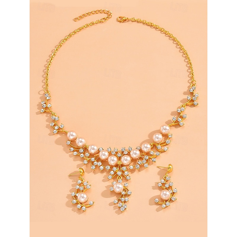Elegant Pearl and Rhinestone Necklace and Earrings Set for Women – Bridal Jewelry for Weddings and Special Occasions3