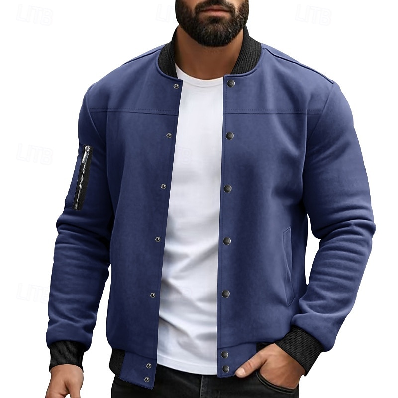 Men's Lightweight Jacket Summer Jacket Bomber Jacket Windbreaker Vacation Daily Wearproof Pocket Spring Fall Plain Fashion Classic Stand Collar Regular Black Light Green Red Navy Blue Brown Jacket3