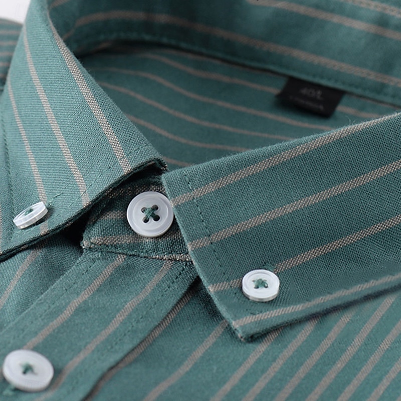 Men's Oxford Shirt Black Navy Blue Green Light Grey Dark Grey Long Sleeve Striped Vertical Stripes Button Down Collar School Wedding Buttons Clothing Apparel Neutral Fashion Daily2