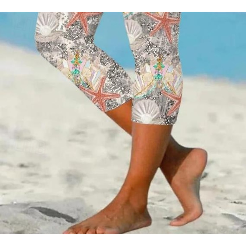 Women's Leggings Capri Pants High Elasticity Vacation Fashion Streetwear Full Length High Waist Plants Printing Thermal Warm Breathable Soft  Outdoor Daily Ash Fall Winter Regular Fit2