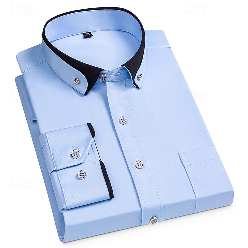 Men's Dress Shirt Button Down Shirt Wrinkle Resistant Wedding Outdoor Light Blue Black White Pink Long Sleeve Summer Spring Clothing Apparel3