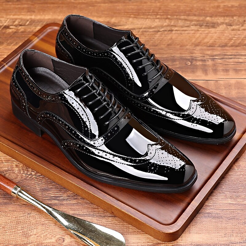 Men's Black Patent Leather Brogue Shoes - Classic Formal Style for Business, Office and Special Occasions3