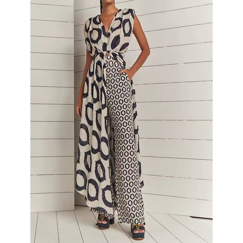 Women's Dress Set Casual Dress Skirt Set Casual Geometric Ruched Pocket Maxi Dress Sleeveless Stand Collar Outdoor Daily Black Summer Spring Regular Fit3