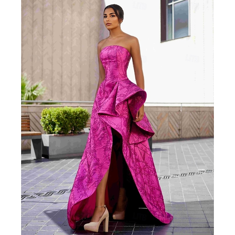 Ball Gown A-Line Evening Gown Elegant Dress Formal Wedding Floor Length Sleeveless StraplessDress Nylon with Slit Wedding Guest Dress