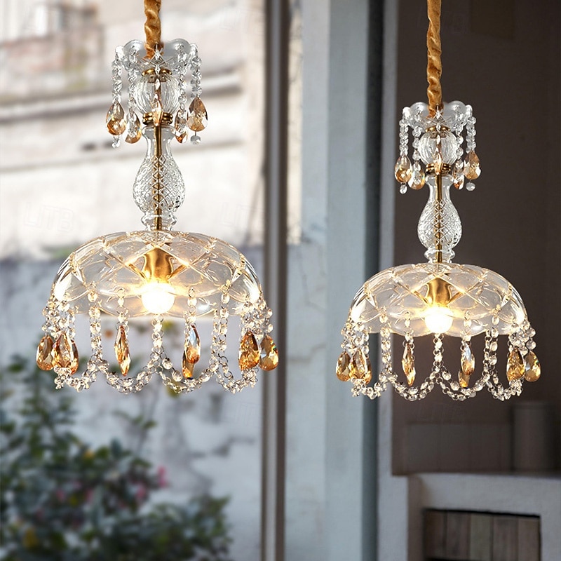 French Retro Style Crystal Chandelier Lantern Desgin Pendant Light 110-240V3