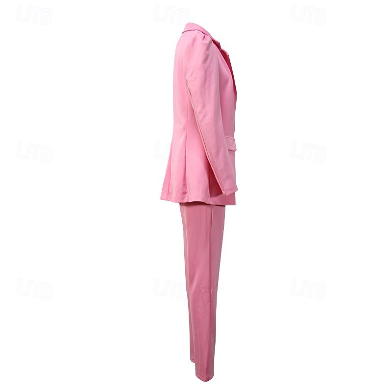 Women's Fashion Business Blazer Blazer Suits Dress Pants Tapered pants Pants Trousers Long Sleeve Notch lapel collar Solid Color Outdoor Daily Wear Yellow Pink Red Spring Regular Fit3