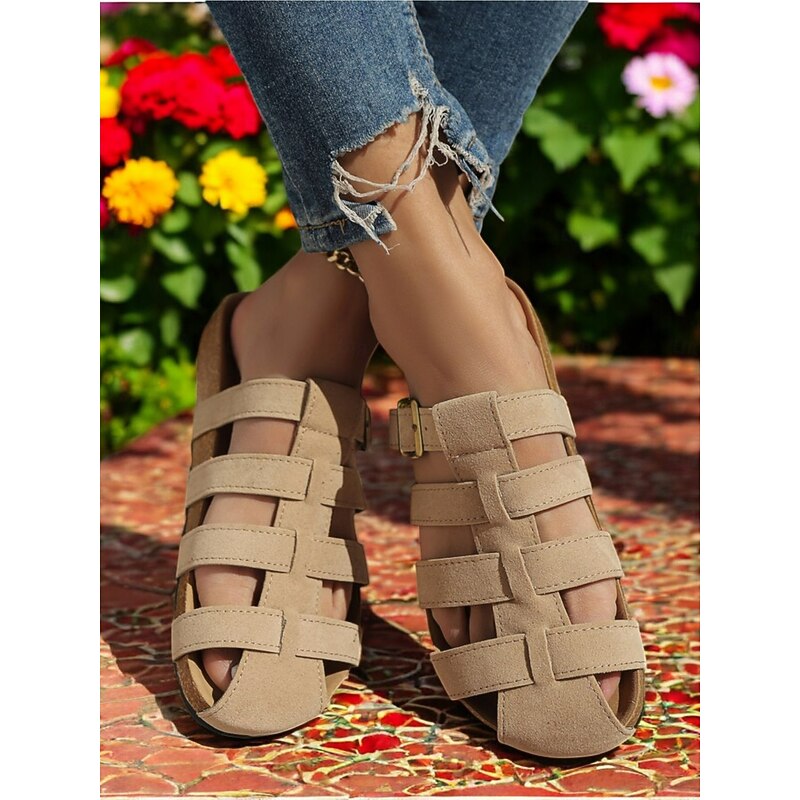 Faux Suede Slide Sandals with Adjustable Buckle and Crisscross Straps, Comfortable Sole, Perfect for Summer Casual Wear and Beach Outings2