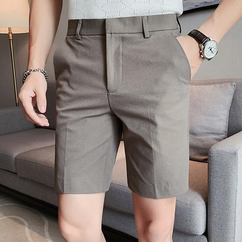 Men's Shorts Dress Shorts Pocket Straight Leg Plain Comfort No-Iron Knee Length Office Business Daily Fashion Formal Black White