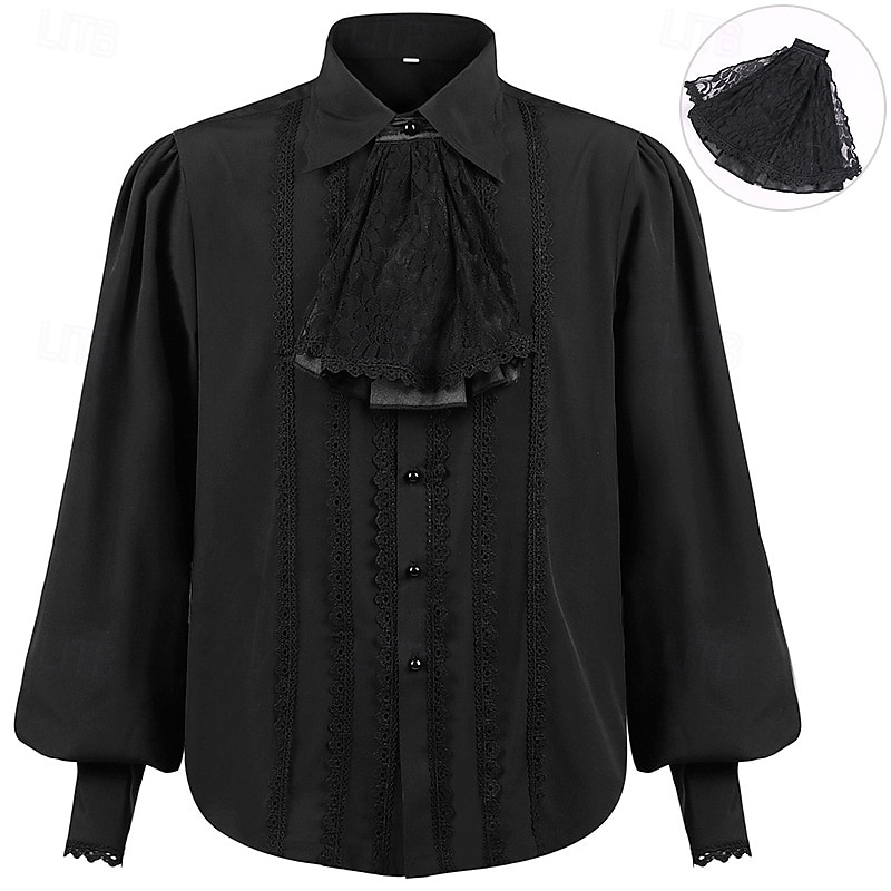 Punk & Gothic Medieval Renaissance Blouse / Shirt Prince Vampire Flounced Solid Color Fancy Dress Men's Celtic Pirate Masquerade Performance Stage Renaissance Fair Adults' Shirt Blouse2