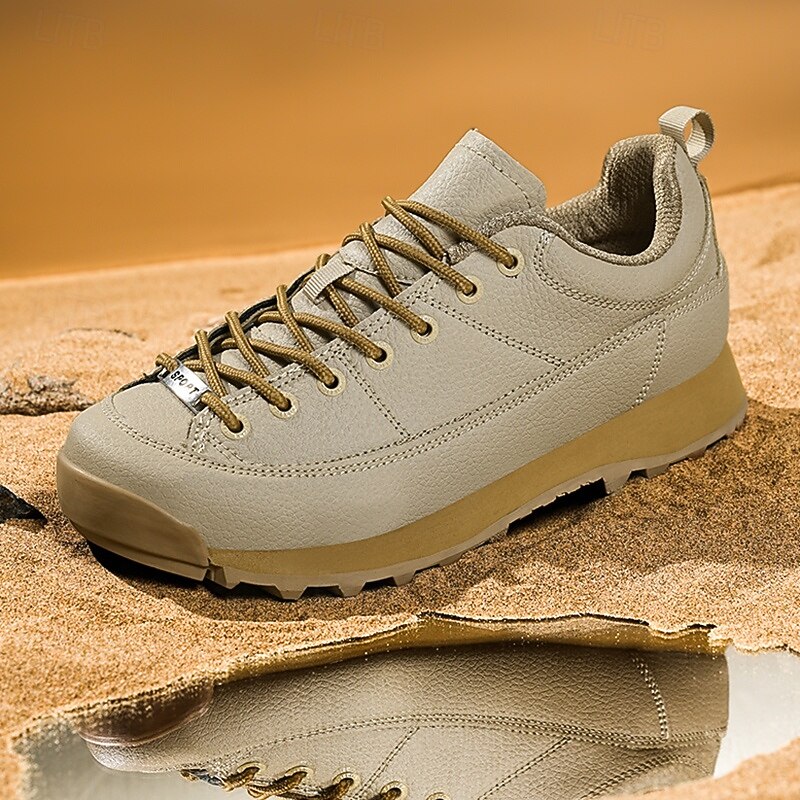 Men's Beige Outdoor Sports Sneakers – Durable Leather and Rubber Hiking Shoes for Active Wear and Outdoor Adventures4