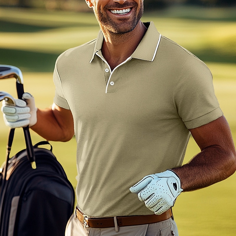 Men's Waffle Polo Shirts Golf Shirt Casual Sports Lapel Short Sleeve Fashion Basic Plain Buttons Summer Regular Fit Light Green Pink Navy Blue Royal Blue Waffle Polo Shirts4